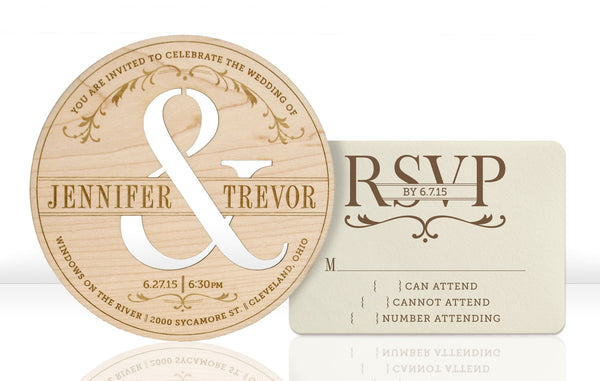 Ampersand Typography Wood Luxury Wedding Invitations