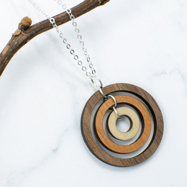 Tri-Tone Circles Wood Necklace
