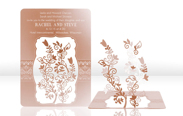 Rose Gold Metal Wedding Invitation with Indian Pattern