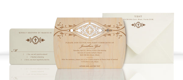 Holy Communion Wood Invitations with Cross