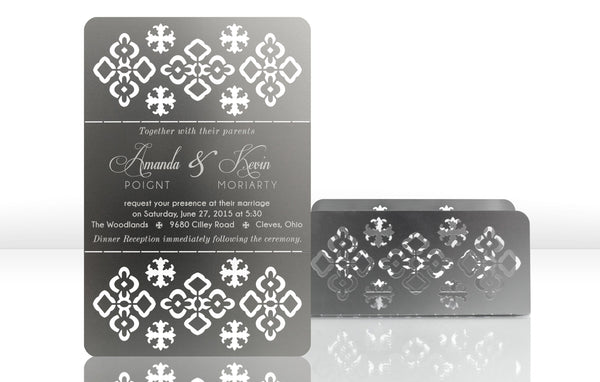 Silver Metal Wedding Invitation with Ornate Design