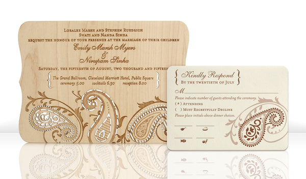 Paisley Laser Cut Wood Luxury Wedding Invitations