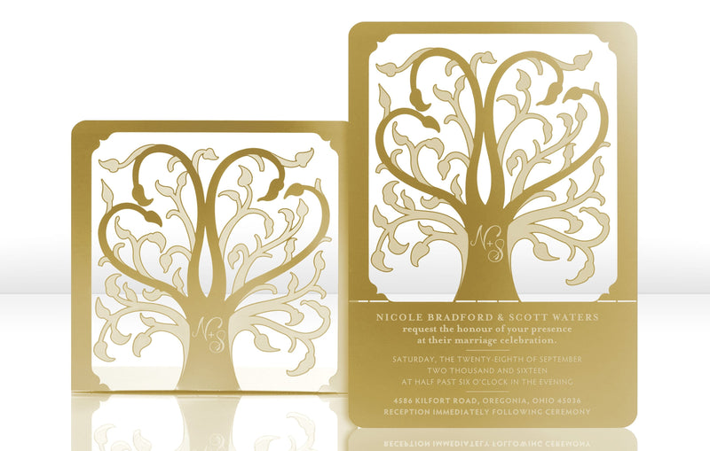 Gold Metal Wedding Invitation with Nature Design