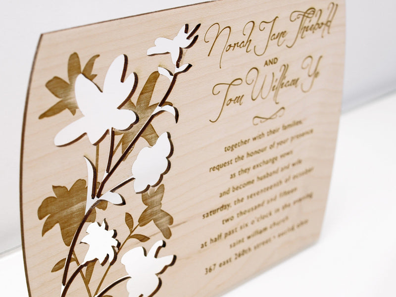 Luxury Floral Wood Wedding Invitations
