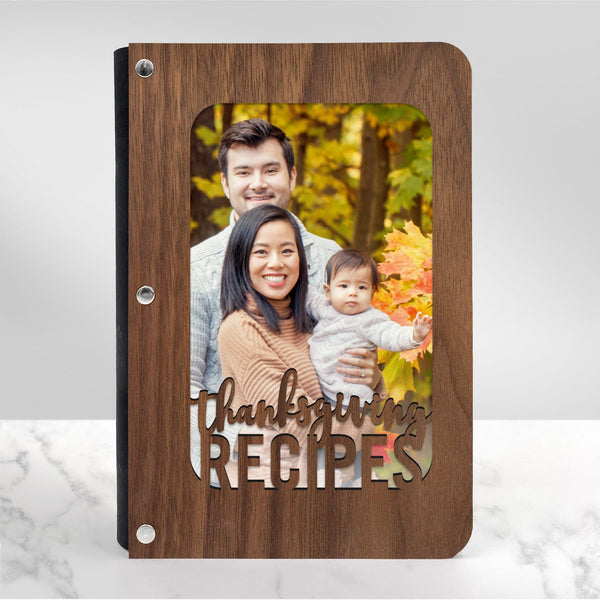 Thanksgiving Family Recipe Book with Wood Cover