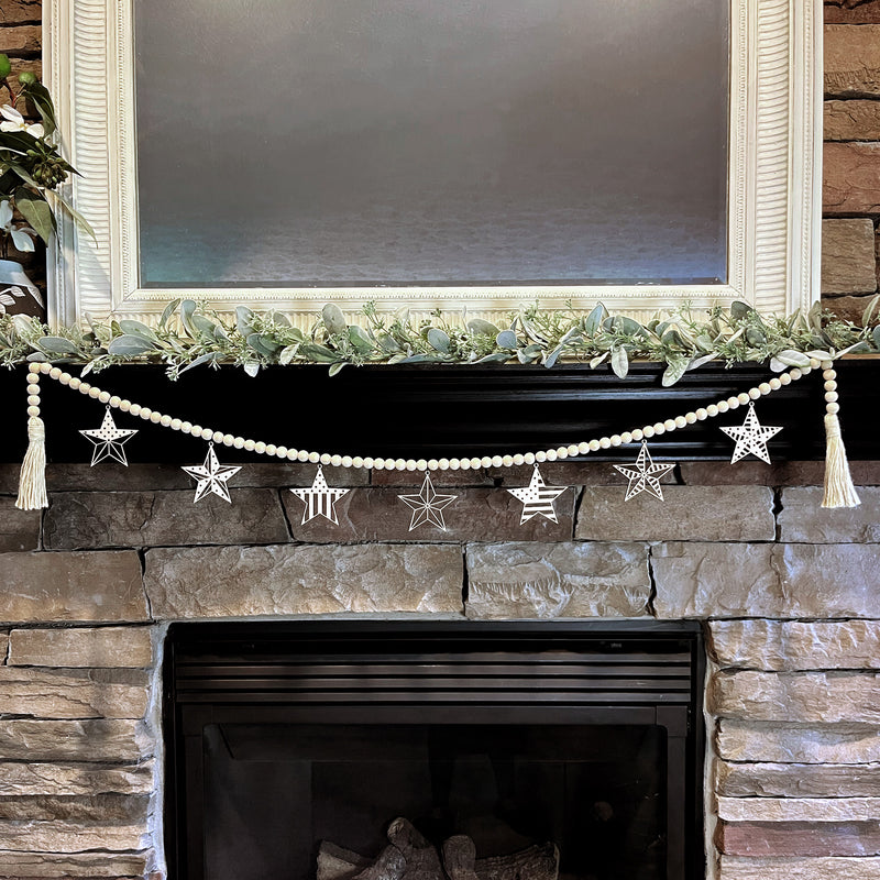 Star Beaded Wood Garland for Fireplace