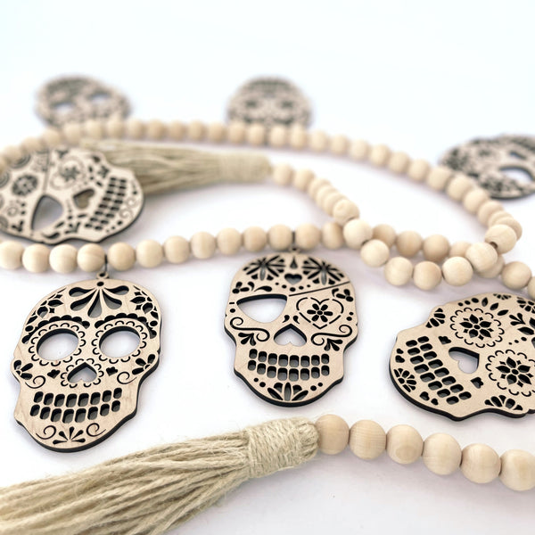 Wood Beaded Garland with Candy Skulls