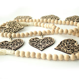 Wood Beaded Garland with Heart Charms