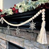 Wood Beaded Garland with Snowflakes