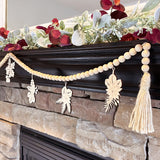 Wood Beaded Garland with Poinsettias