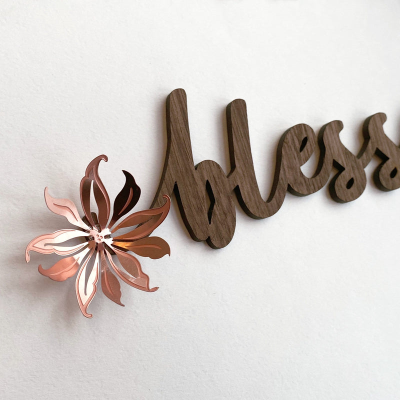 Blessed Wood Wall Art with Rose Gold Metal Accents