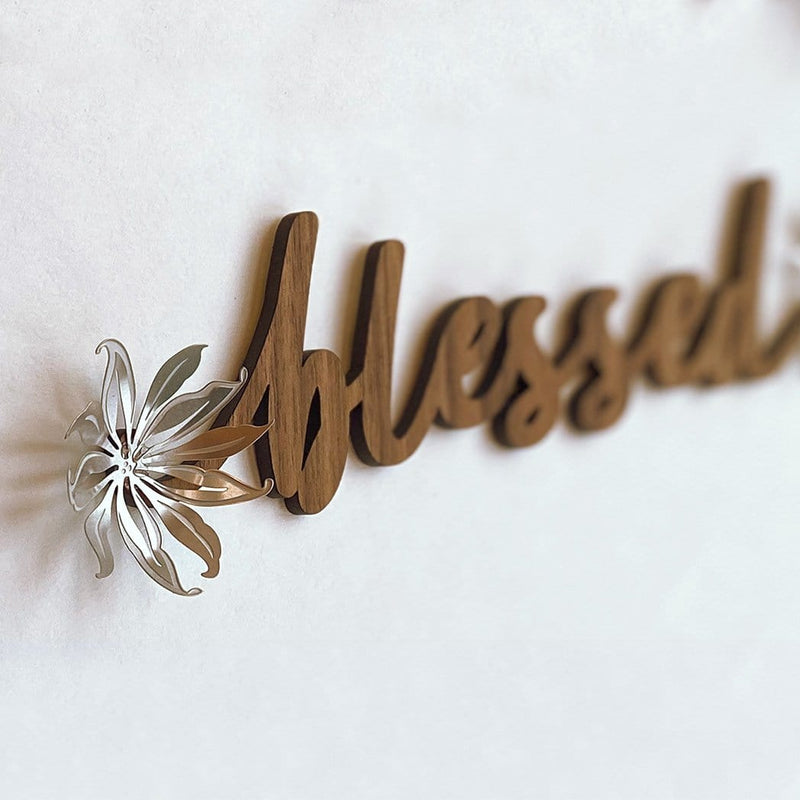 "Grateful Thankful Blessed" Wood and Metal Word Art