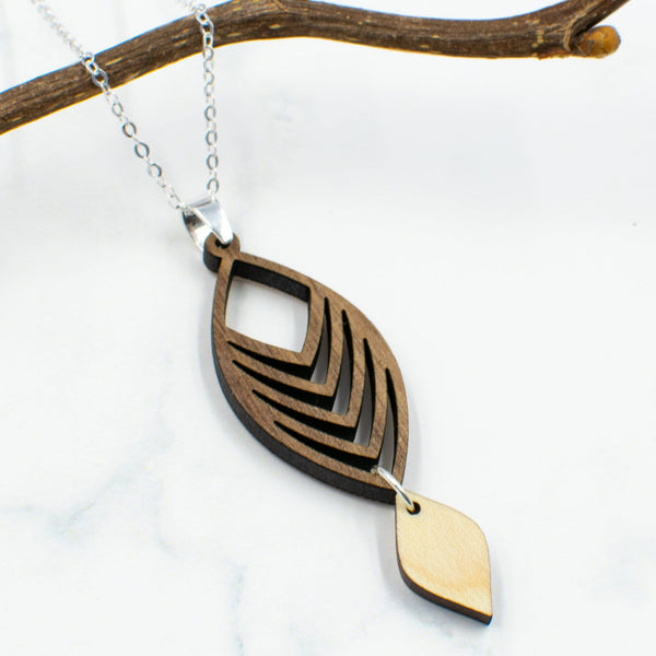 Curved Chevron Wood Necklace