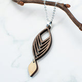 Curved Chevron Two-Tone Hardwood and Silver Necklace