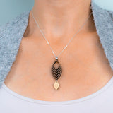 Curved Chevron Wood Necklace with 16" Silver Chain