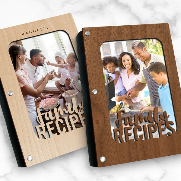 "Family Recipes" Hardwood Photo Recipe Book - Personalizable