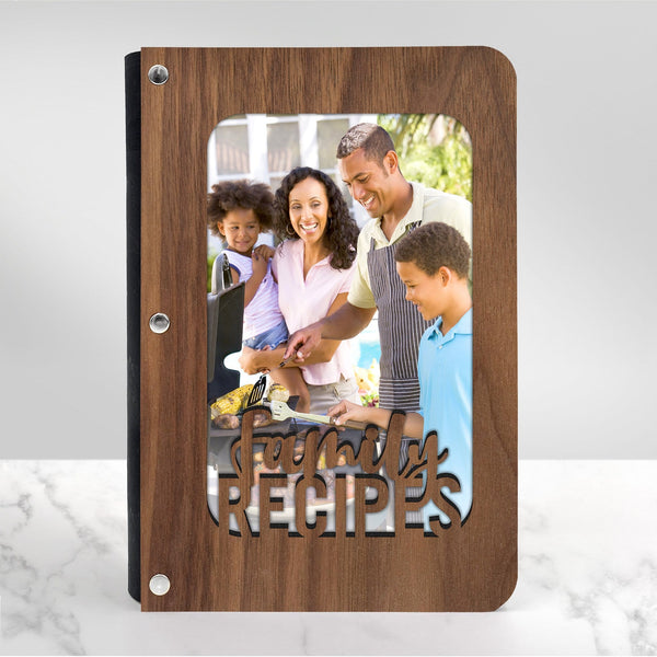 Family Recipe Book with Wood Cover and Photo Insert