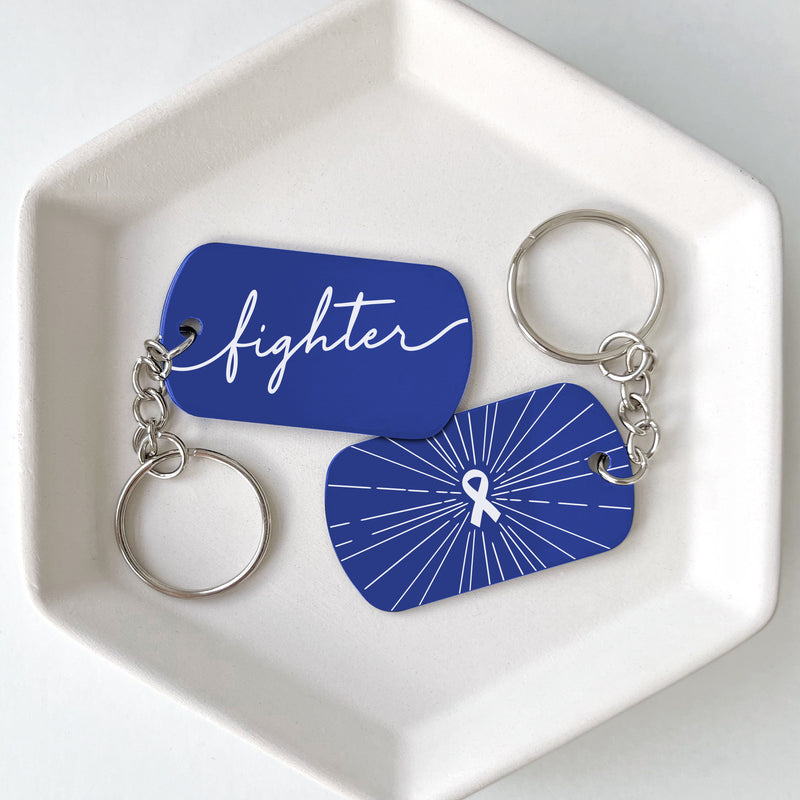 Dark Blue Ribbon Fighter Cancer Support Keychains