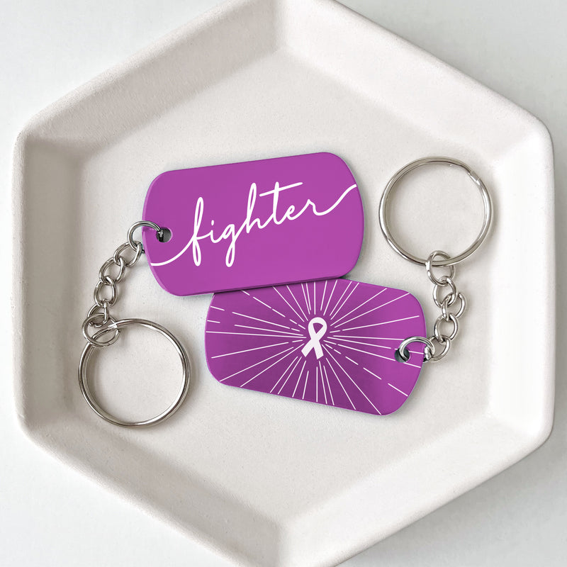 Purple Ribbon Fighter Cancer Support Keychains