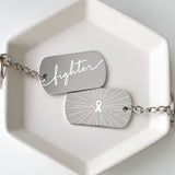 Gray White Ribbon Fighter Cancer Support Keychains