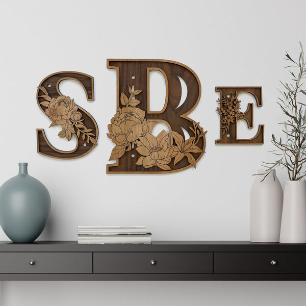 Wood Letters with Flowers Wall Art