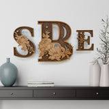 Floral Wood Letters Wall Art with Standoffs