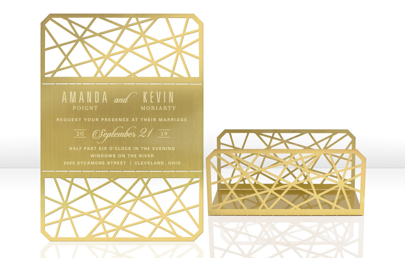 Gold Metal Wedding Invitation with Contemporary Theme