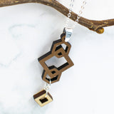 Geometric Two-Tone Hardwood and Silver Necklace