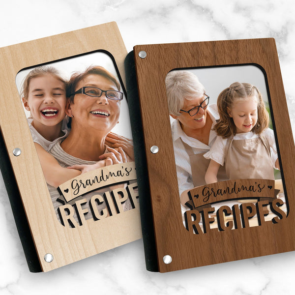 Grandma's Recipe Book with Wood Cover and Photo Insert