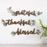 Grateful Thankful Blessed Wood Wall Art with Silver Metal Accents