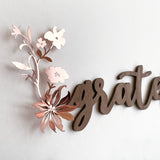 Grateful Wood Wall Art with Rose Gold Metal Accents