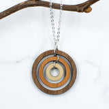 Circles Wood Necklace with Silver Chain