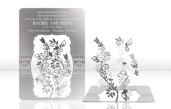Silver Metal Wedding Invitation with Indian Theme