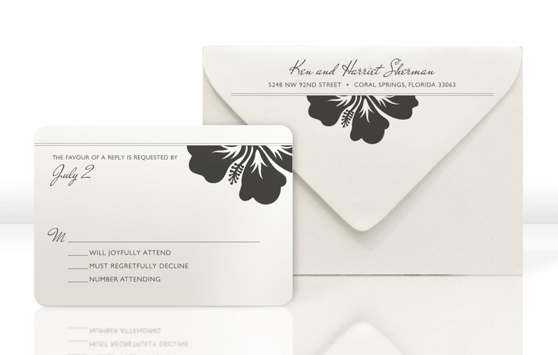 Wedding Invitation RSVP Card and Envelope for Hibiscus Flower Invitation