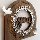 I Choose You Wood Art with Silver Metal Wreath and Birds