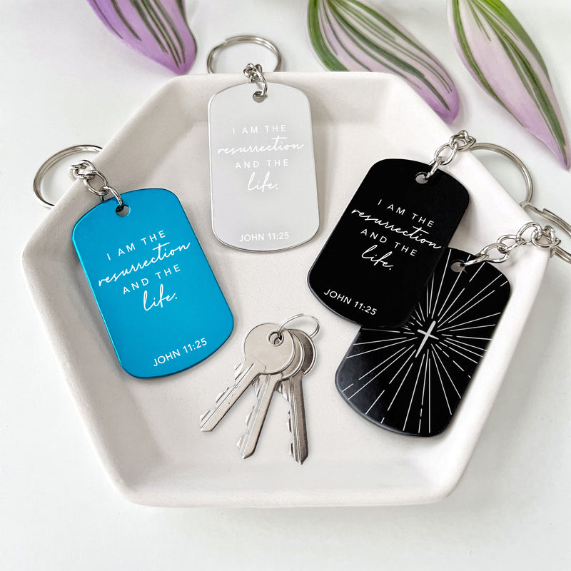 I am the Resurrection and the Life Bible Verse Keychain