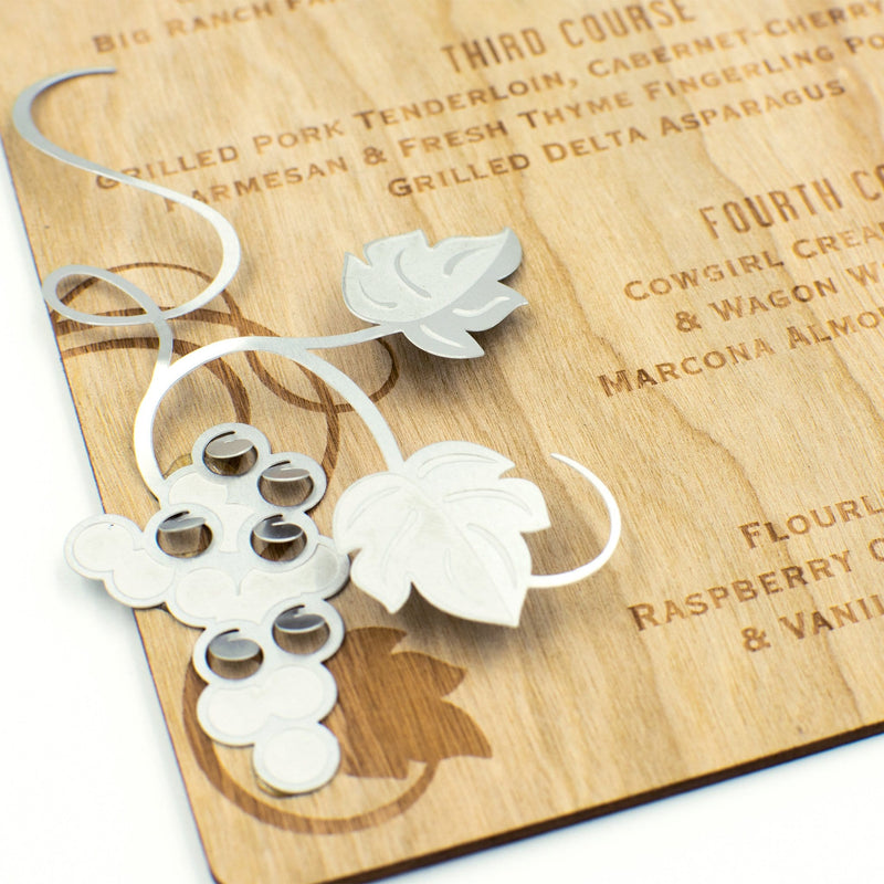 Winery Wedding Menu Card Wood with 3D Grapes