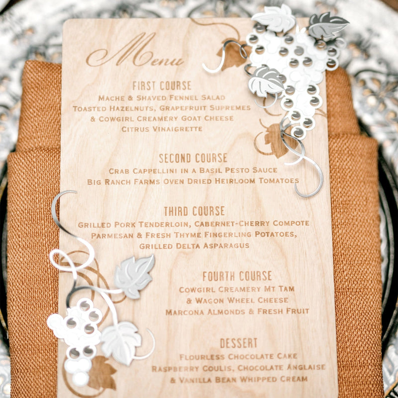 Off the Beaten Path: Wood and Metal Menu Cards for a Formal Wine Cave Dinner