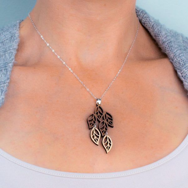 Leaf Wood Necklace with 16" Chain