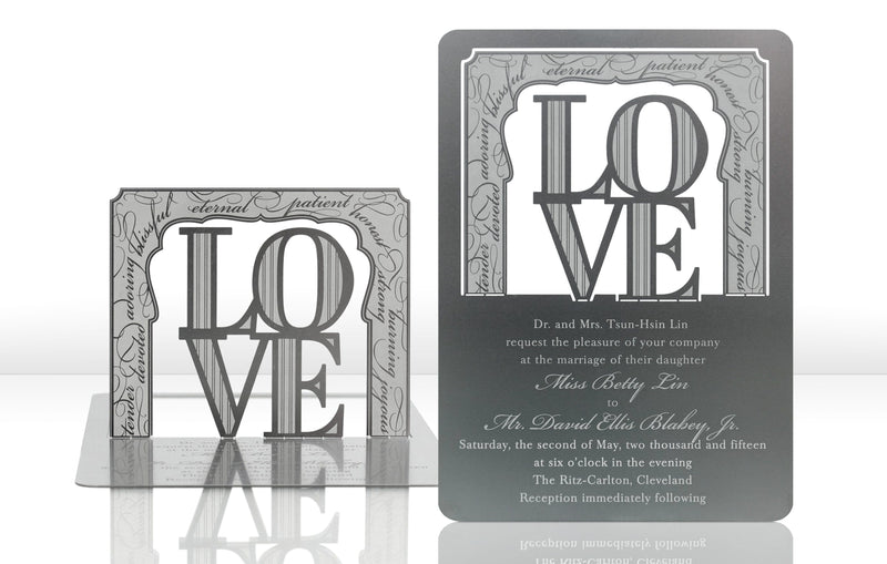 Silver Metal Wedding Invitation with Love Design
