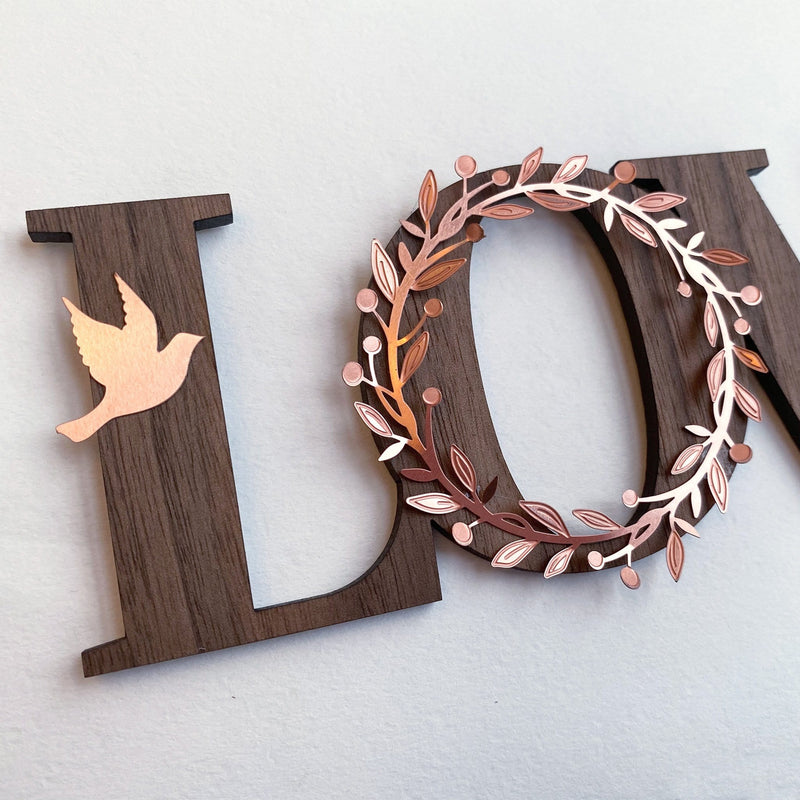 "Love You" Wood and Metal Word Art