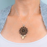 Mandala Design Wood Necklace with 16" Chain