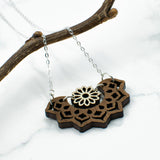 Mandala and Flower Charm Wood Necklace