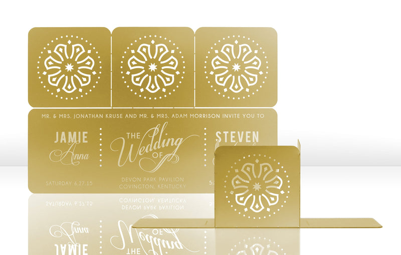Gold Metal Wedding Invitation with Modern Floral