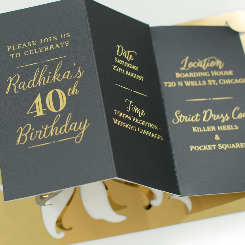 Gold Lily Metal Birthday Invitation with Folded Insert