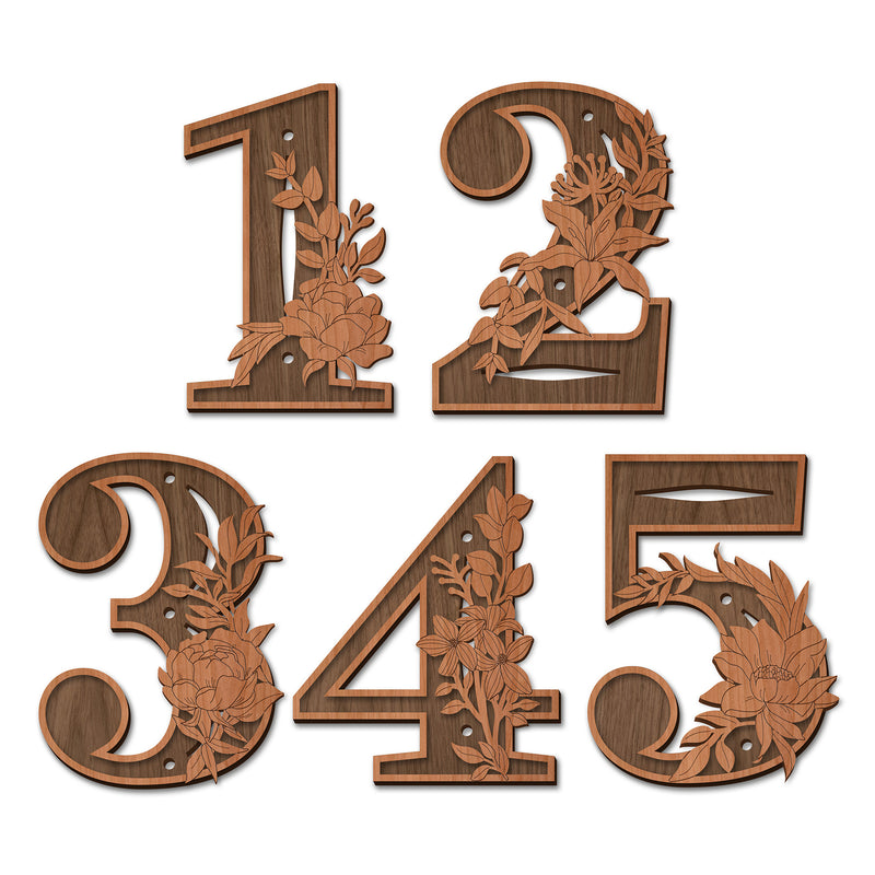 Floral Wood Numbers Wall Art 1 2 3 4 5