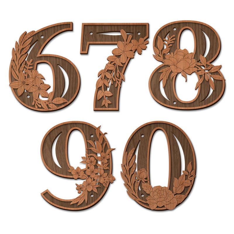 Wood Numbers Wall Art with Flowers 6 7 8 9 0