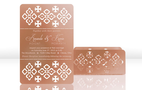 Rose Gold Metal Wedding Invitation with Traditional Design