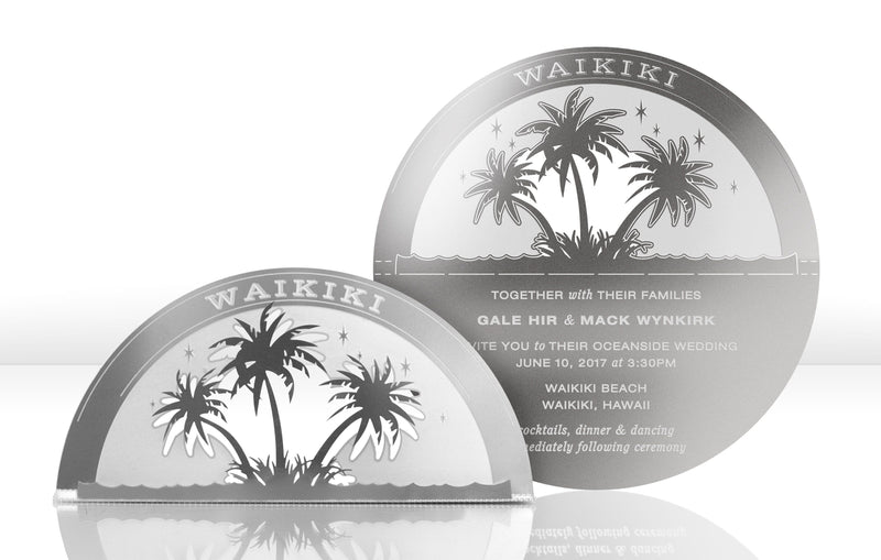Silver Metal Wedding Invitation with Palm Trees