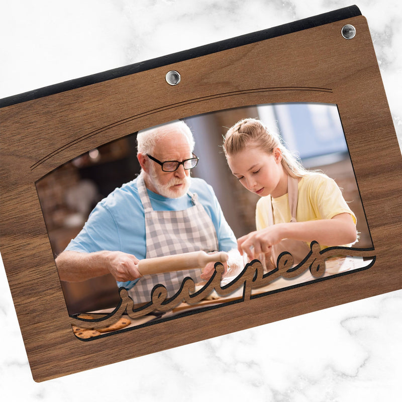 Personalized Recipe Book with Wood Cover and Horizontal Photo Sleeve